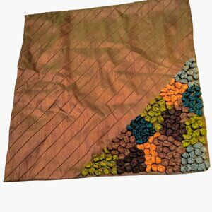Decorative Pillow Cover Brown Handcrafted Multicolor Textured Ribbon Art 17 x 17